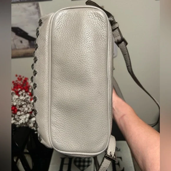 MICHAEL KORS Abbey Medium Grey Studded Pebbled Leather Backpack - Picture 7 of 16